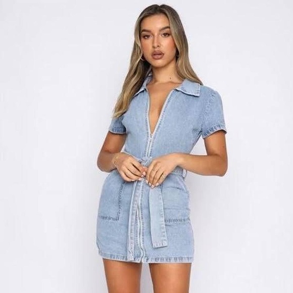 white fox denim dress White Fox Boutique | Dresses | White Fox Belted Denim Mini Dress